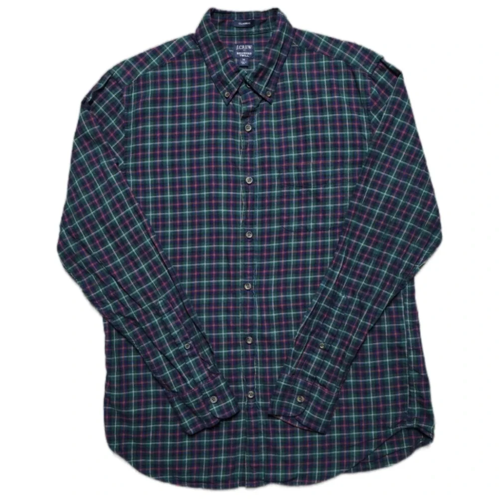 J.Crew Brushed Twill Button Down Shirt Mens M Tartan Plaid Classic Fit Cotton